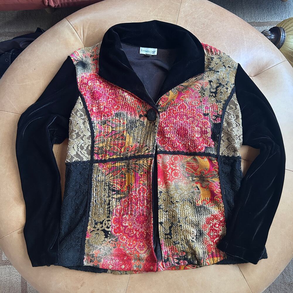 Vintage Whimsigoth Velvet Tapestry Lace Jacket Phoebe Buffay Art to Wear L